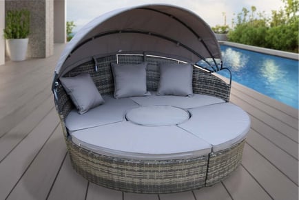 Large Grey Rattan Sun Lounger Daybed - Optional Rain Cover