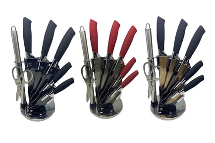 Ergonomic Eight Piece Knife Set with 360 Rotating Stand!