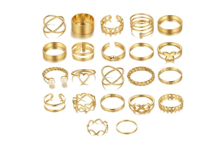 22-Piece Boho Fashion Ring Set - Gold or Silver