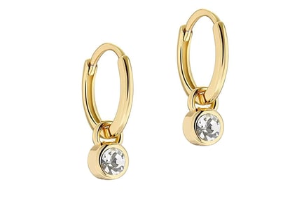 Pure Silver Hoop Huggie Earrings with Crystal Pendant - Gold & Silver Options