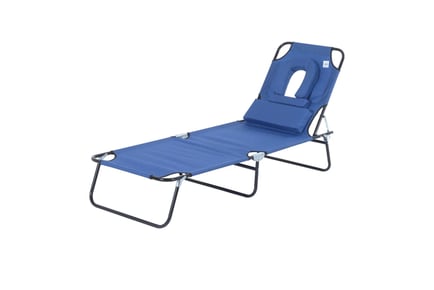 Reclining sun lounger with reading hole, Beige