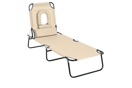 Reclining sun lounger with reading hole, Beige