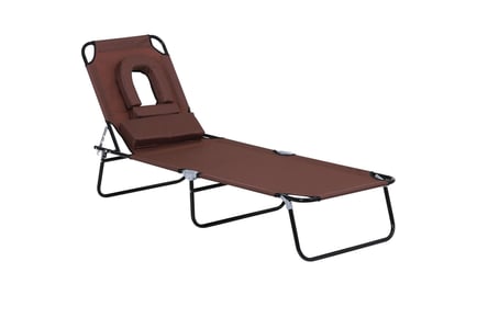 Reclining sun lounger with reading hole, Beige