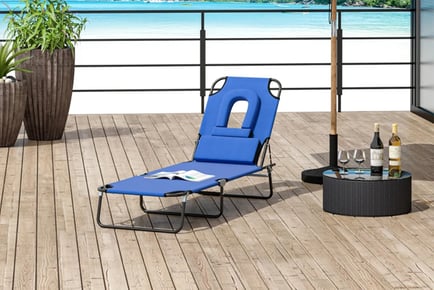 Reclining sun lounger with reading hole, Beige