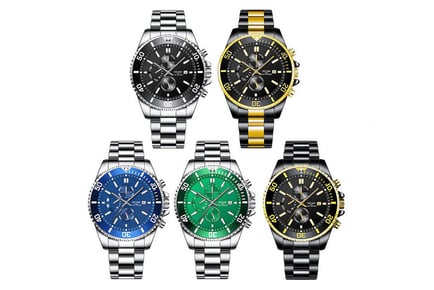 Men's Stainless Steel Chronograph Quartz Watch - 5 Colour!