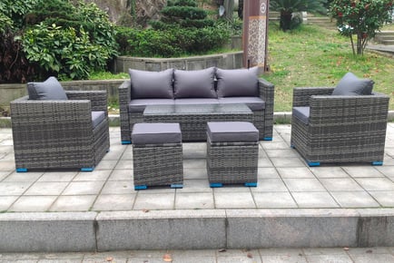 7-Seater Rattan Garden Furniture Set - Dark Grey