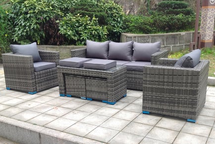 7-Seater Rattan Garden Furniture Set - Dark Grey