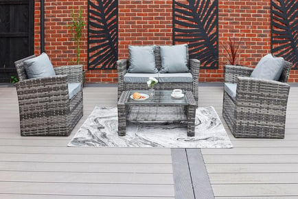 4-Seater Rattan Garden Furniture Set - Black or Grey