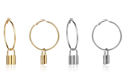 Women's Padlock Necklace & Earrings Set - Gold or Silver