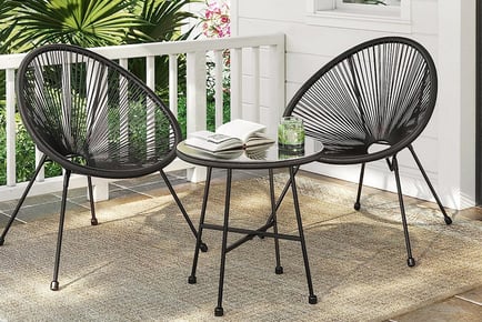 3-Piece Black String Bistro Furniture Set - Table & 2 Chairs