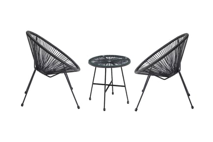 3-Piece Black String Bistro Furniture Set - Table & 2 Chairs