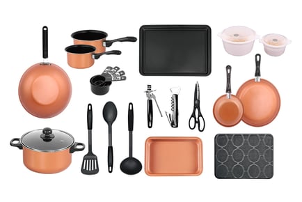 21-Piece Copper Kitchen Cookware Set