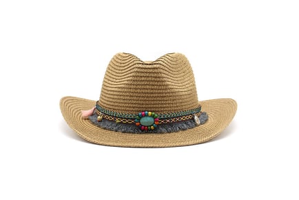 Summer Cowboy Straw Hat - Khaki, Black, Navy, Coffee, Beige & White