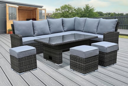 8-Seater Rattan Corner Dining Sofa Set With Rising Table