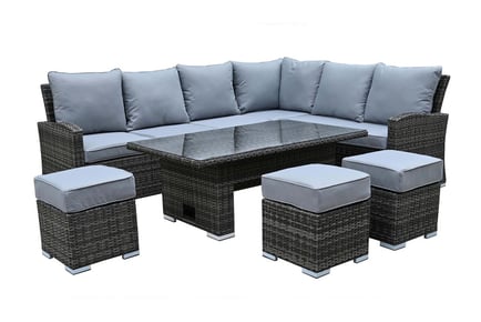 8-Seater Rattan Corner Dining Sofa Set With Rising Table