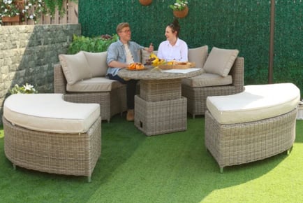 9-Seater Rattan Round Daybed Dining Set