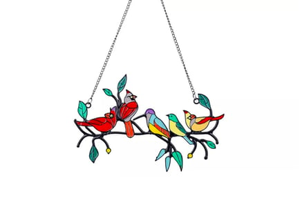 Birds on Branch Hanging Decoration - Stained Glass Effect