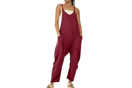 Women's Baggy Comfy Sleeveless Jumpsuit Dungarees - 14 Colour Options