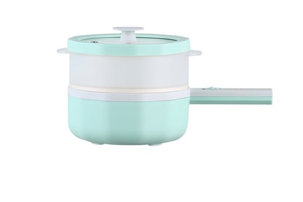 1.5 Litre Mini Portable Electric Pan - White & Green and Steamer Options