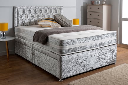 Chesterfield bumper crushed velvet Divan bed, Super King, 4 Drawers, Gold