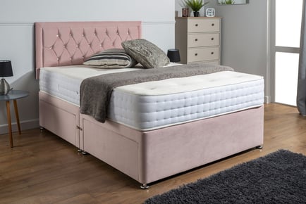 Plush Velvet Divan Bed with Mattress - 6 Sizes & Drawer Options