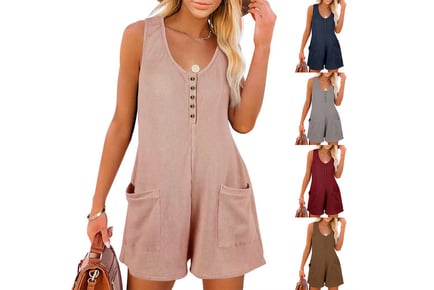 Women's Sleeveless Button Jumpsuit with Pockets - 6 Colours!