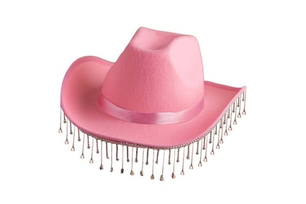 Rhinestone Tassel Cowboy Hat - White, Pink or Black