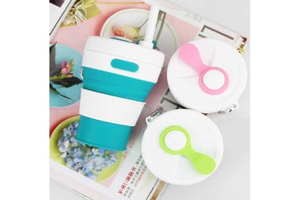 Collapsible coffee cup with straw