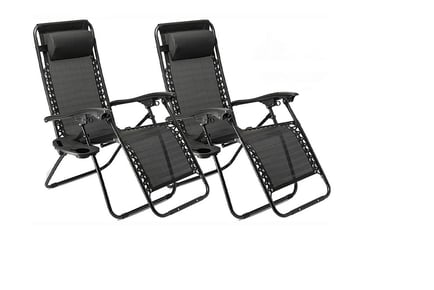 Set of 2 Zero Gravity Reclining Chairs with Cup Holder