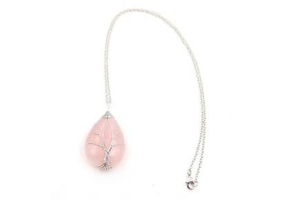 Natural Crystal Water Drop & Tree Pendant - 8 Colours