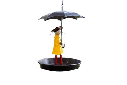 Iron Girl with Umbrella Bird Feeder Station