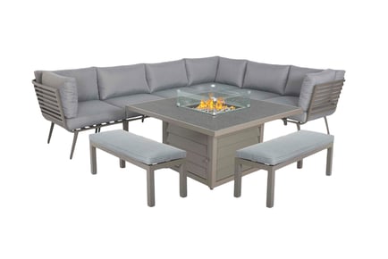 10 Seater Rattan Lounging Set with Fire Pit Table