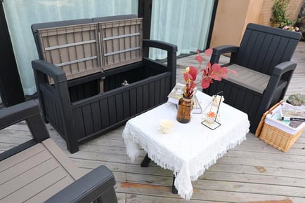 Faro Black/Grey 4-Seater Storage Garden Furniture Set