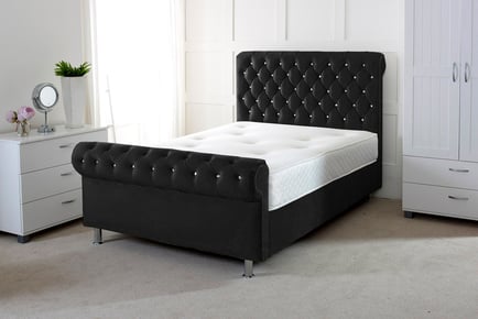 Black Plush Chesterfield Scroll Bed Frame