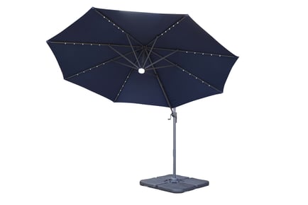 3m Outdoor LED Parasol Umbrella with Base Options! - Grey or Blue!