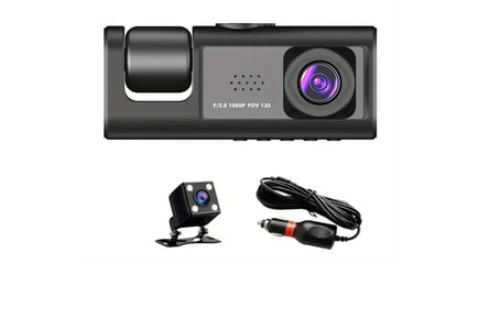 1080p Full HD Smart Dash Camera Set, 3 Camera Front, Inside & Rear, 32G SD Card