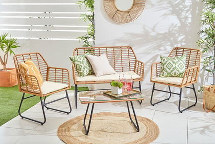 FOUR SEATER/ NATURAL: Bamboo effect garden sofa set