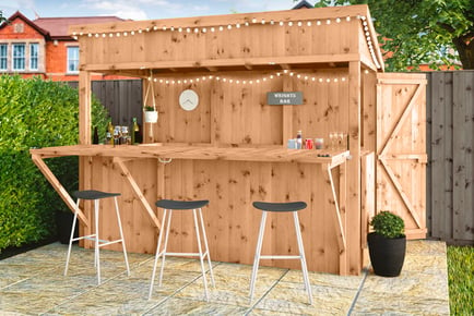 Outdoor Wooden Garden Pub with Open Panel Shutters in 2 Sizes