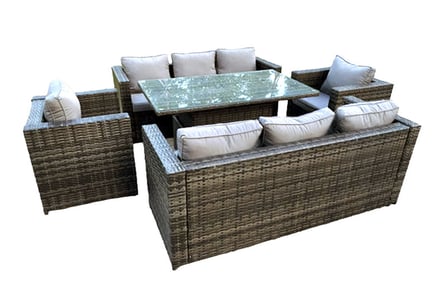 8 Seater Outdoor Rattan Furniture Set with Rising Table and Cushions