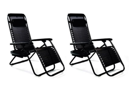 2 Zero Gravity Reclining Chairs with Cup Holder Patio Pool Lounge Seating