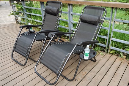 2 Zero Gravity Reclining Chairs with Cup Holder Patio Pool Lounge Seating