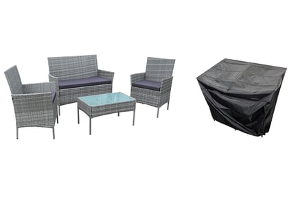 BLACK: A 4-seater Oakley rattan garden set with cover