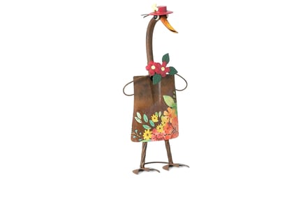 Metal Garden Duck Shovel Statues - Red or Pink Flower Style!