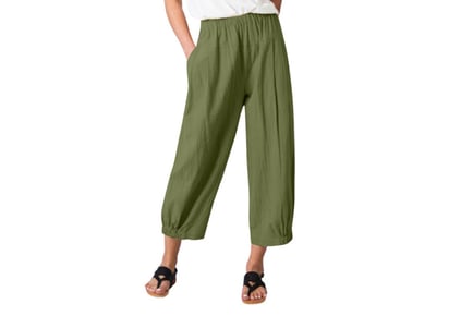 Women's Loose Fit Summer Trousers - Black, Blue, Khaki or Green