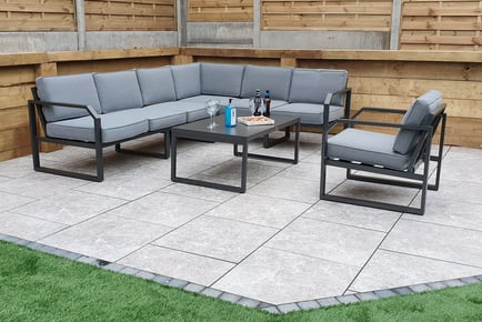 Grey 6-Seater Garden Furniture Corner Sofa Set
