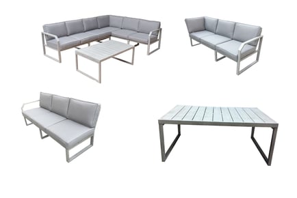 Grey 6-Seater Garden Furniture Corner Sofa Set