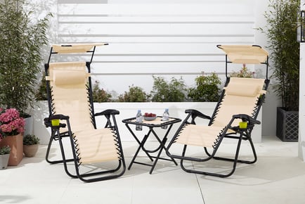 CREAM: A 3-piece set of folding zero gravity sun loungers and side table