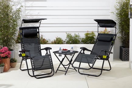 CREAM: A 3-piece set of folding zero gravity sun loungers and side table