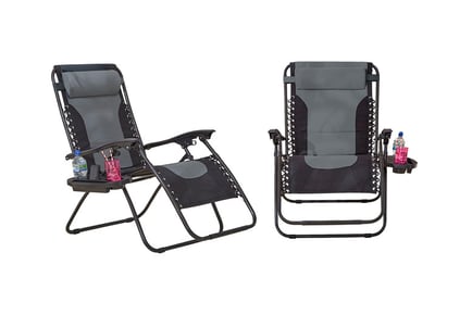 Set of 2 XXL Zero Gravity Recliner Padded Chairs with Trays!