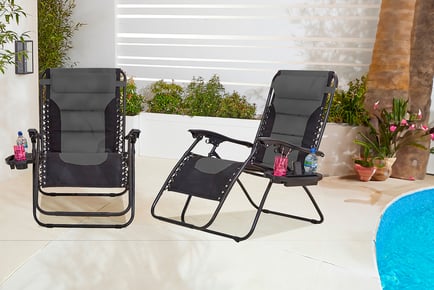 Set of 2 XXL Zero Gravity Recliner Padded Chairs with Trays!